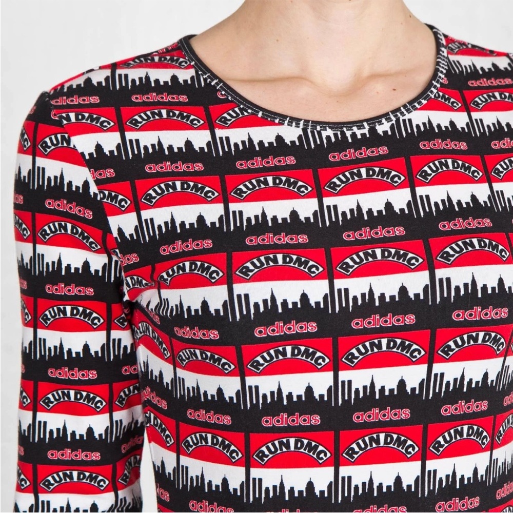 adidas RUN DMC Graphic Long Sleeve Bodysuit in Black, Red, White